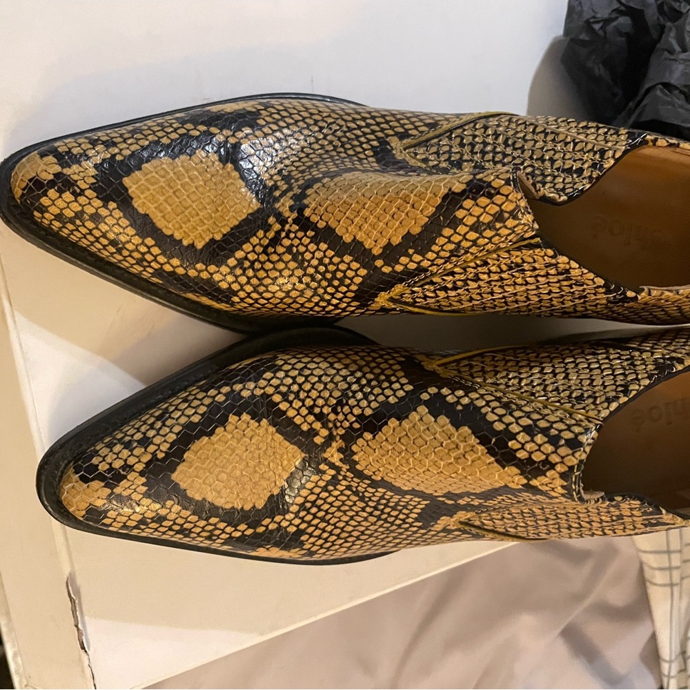 Chloe Yellow and Black Snake Print Ankle Boots